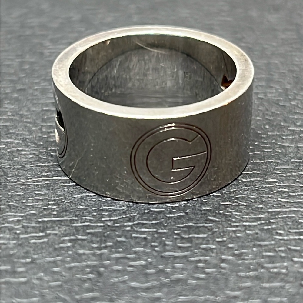 GUCCI SOLID STERLING SILVER G RING SIZE 15 STAMP 71/4 US SIZE. MADE IN ITALY 🇮🇹 - Picture 2 of 9